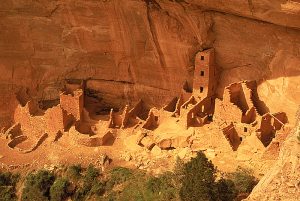 Overview of Square Tower House tucked inside a canyon alcove